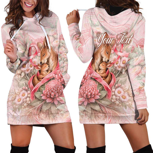 Personalised Breast Cancer Awareness Hoodie Dress Mother Kangaroo And Ribbon Hope