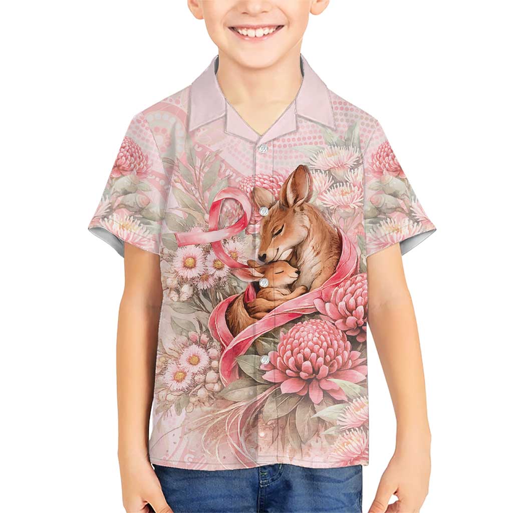 Personalised Breast Cancer Awareness Kid Hawaiian Shirt Mother Kangaroo And Ribbon Hope
