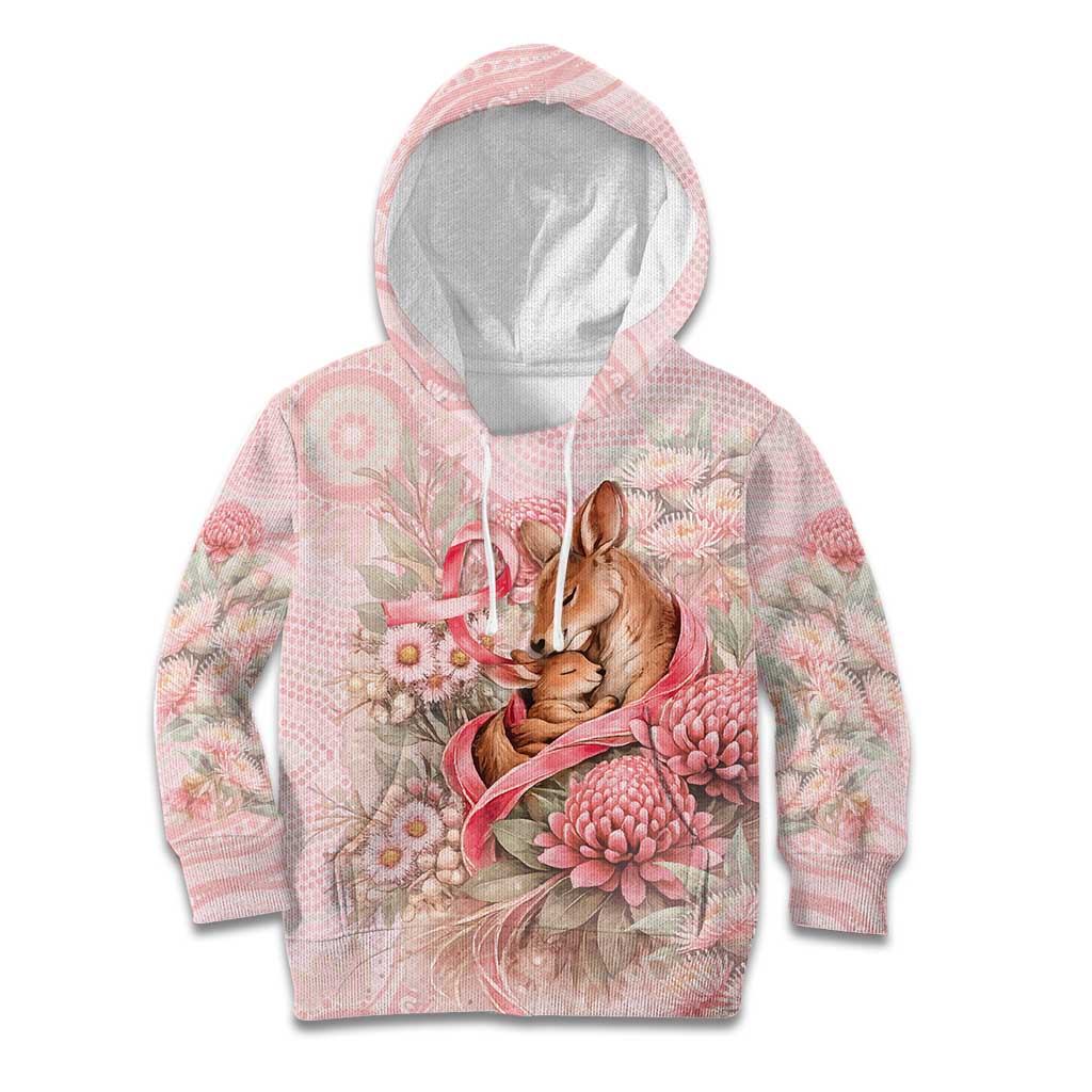 Personalised Breast Cancer Awareness Kid Hoodie Mother Kangaroo And Ribbon Hope