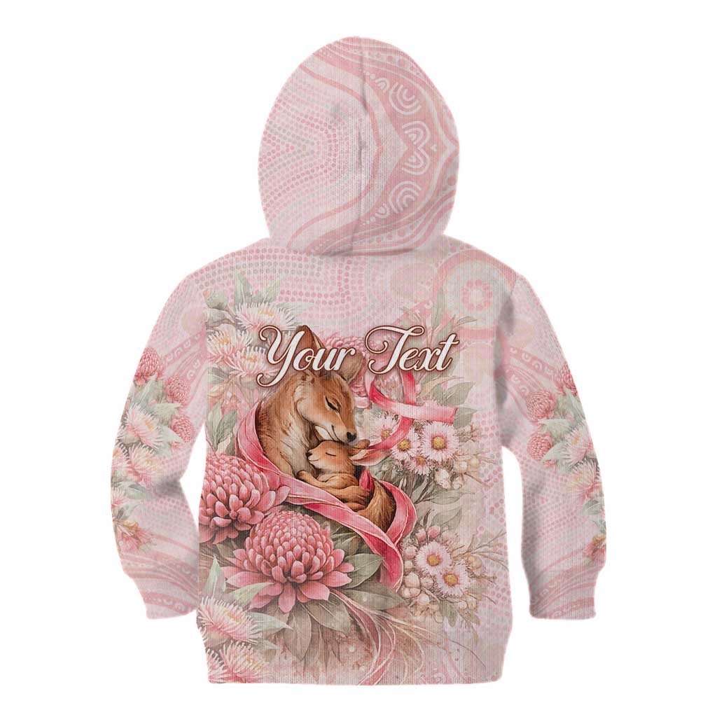 Personalised Breast Cancer Awareness Kid Hoodie Mother Kangaroo And Ribbon Hope
