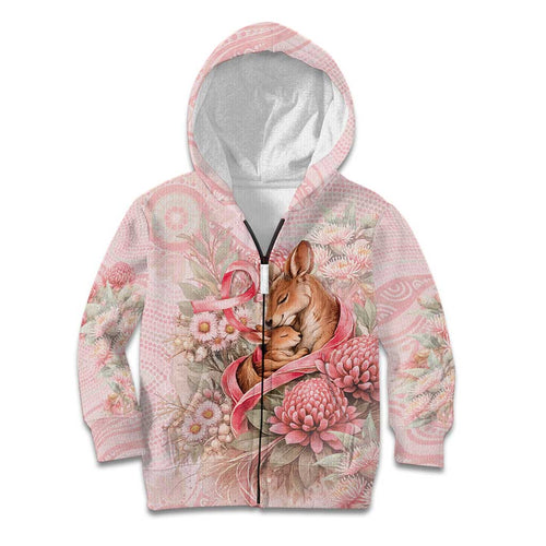 Personalised Breast Cancer Awareness Kid Hoodie Mother Kangaroo And Ribbon Hope