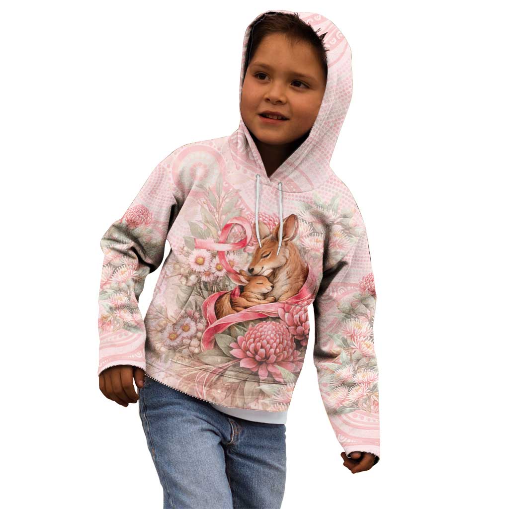 Personalised Breast Cancer Awareness Kid Hoodie Mother Kangaroo And Ribbon Hope