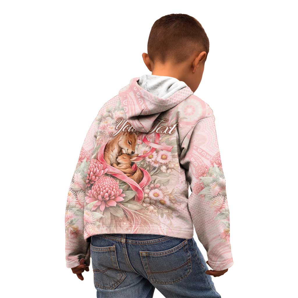 Personalised Breast Cancer Awareness Kid Hoodie Mother Kangaroo And Ribbon Hope
