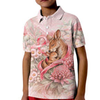 Personalised Breast Cancer Awareness Kid Polo Shirt Mother Kangaroo And Ribbon Hope