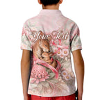 Personalised Breast Cancer Awareness Kid Polo Shirt Mother Kangaroo And Ribbon Hope