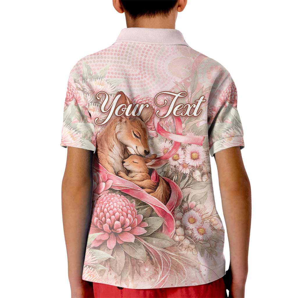 Personalised Breast Cancer Awareness Kid Polo Shirt Mother Kangaroo And Ribbon Hope