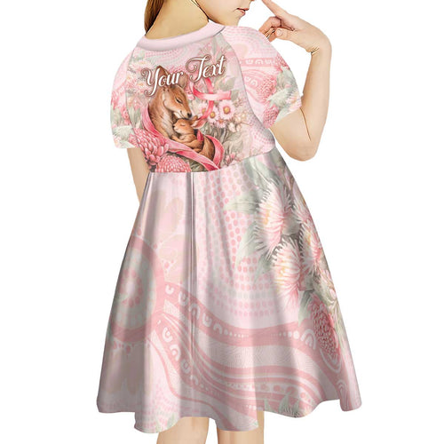 Personalised Breast Cancer Awareness Kid Short Sleeve Dress Mother Kangaroo And Ribbon Hope