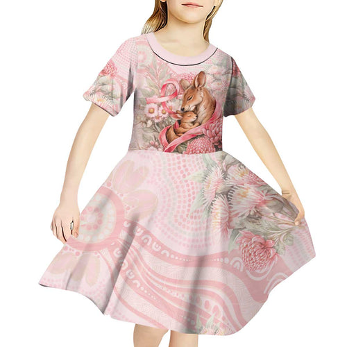 Personalised Breast Cancer Awareness Kid Short Sleeve Dress Mother Kangaroo And Ribbon Hope
