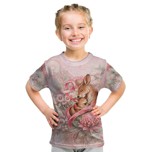 Personalised Breast Cancer Awareness Kid T Shirt Mother Kangaroo And Ribbon Hope