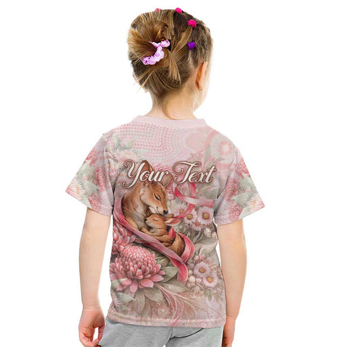 Personalised Breast Cancer Awareness Kid T Shirt Mother Kangaroo And Ribbon Hope