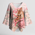 Personalised Breast Cancer Awareness Kimono Sleeve Blouse Mother Kangaroo And Ribbon Hope
