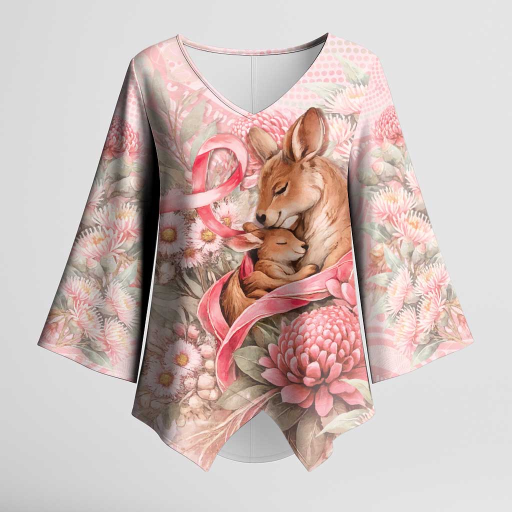 Personalised Breast Cancer Awareness Kimono Sleeve Blouse Mother Kangaroo And Ribbon Hope