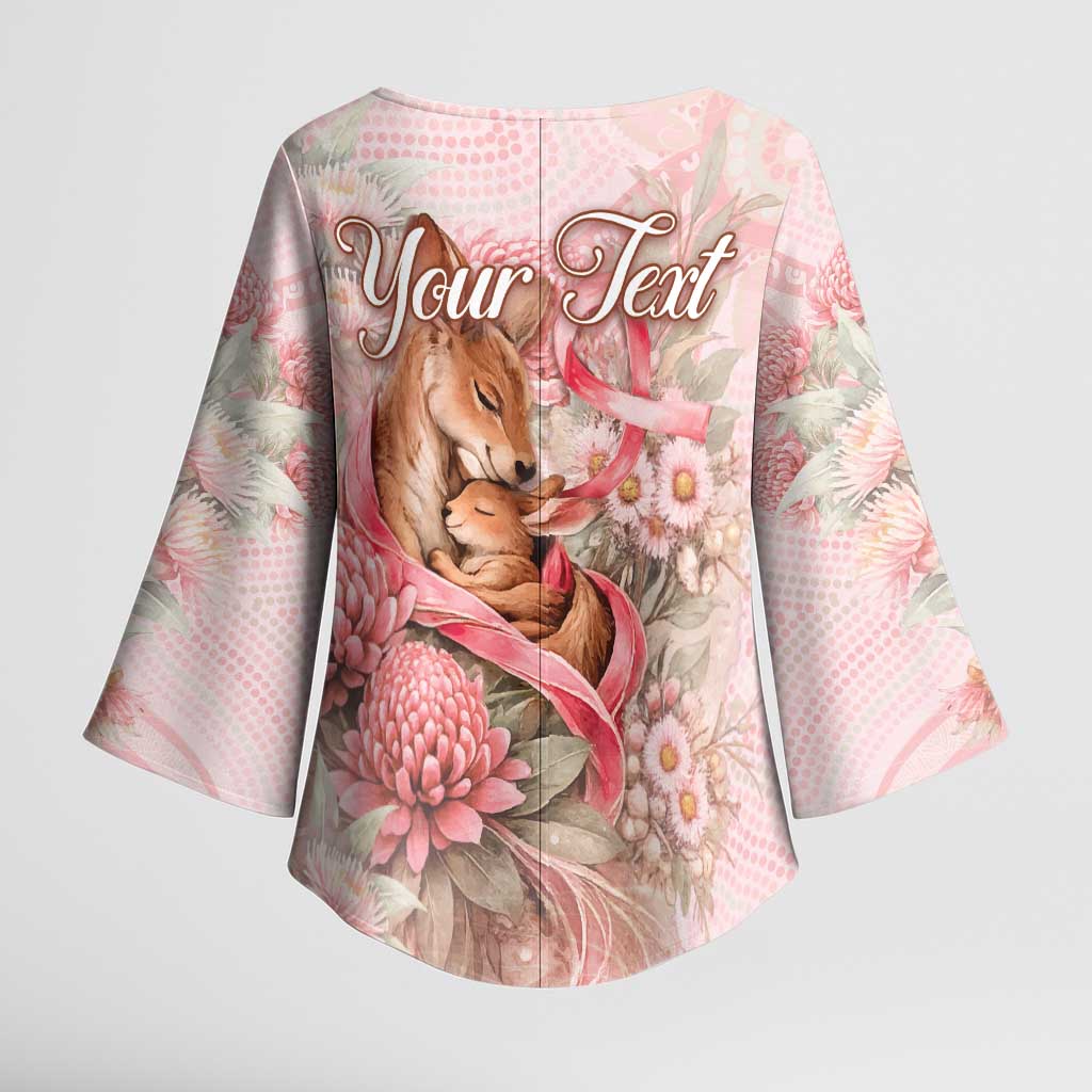 Personalised Breast Cancer Awareness Kimono Sleeve Blouse Mother Kangaroo And Ribbon Hope