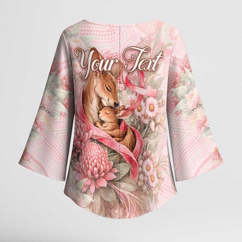 Personalised Breast Cancer Awareness Kimono Sleeve Blouse Mother Kangaroo And Ribbon Hope