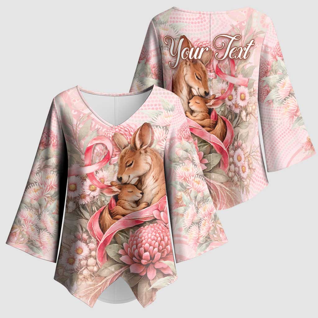 Personalised Breast Cancer Awareness Kimono Sleeve Blouse Mother Kangaroo And Ribbon Hope