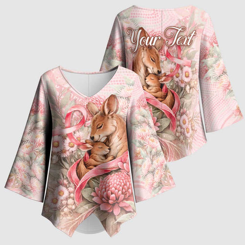 Personalised Breast Cancer Awareness Kimono Sleeve Blouse Mother Kangaroo And Ribbon Hope