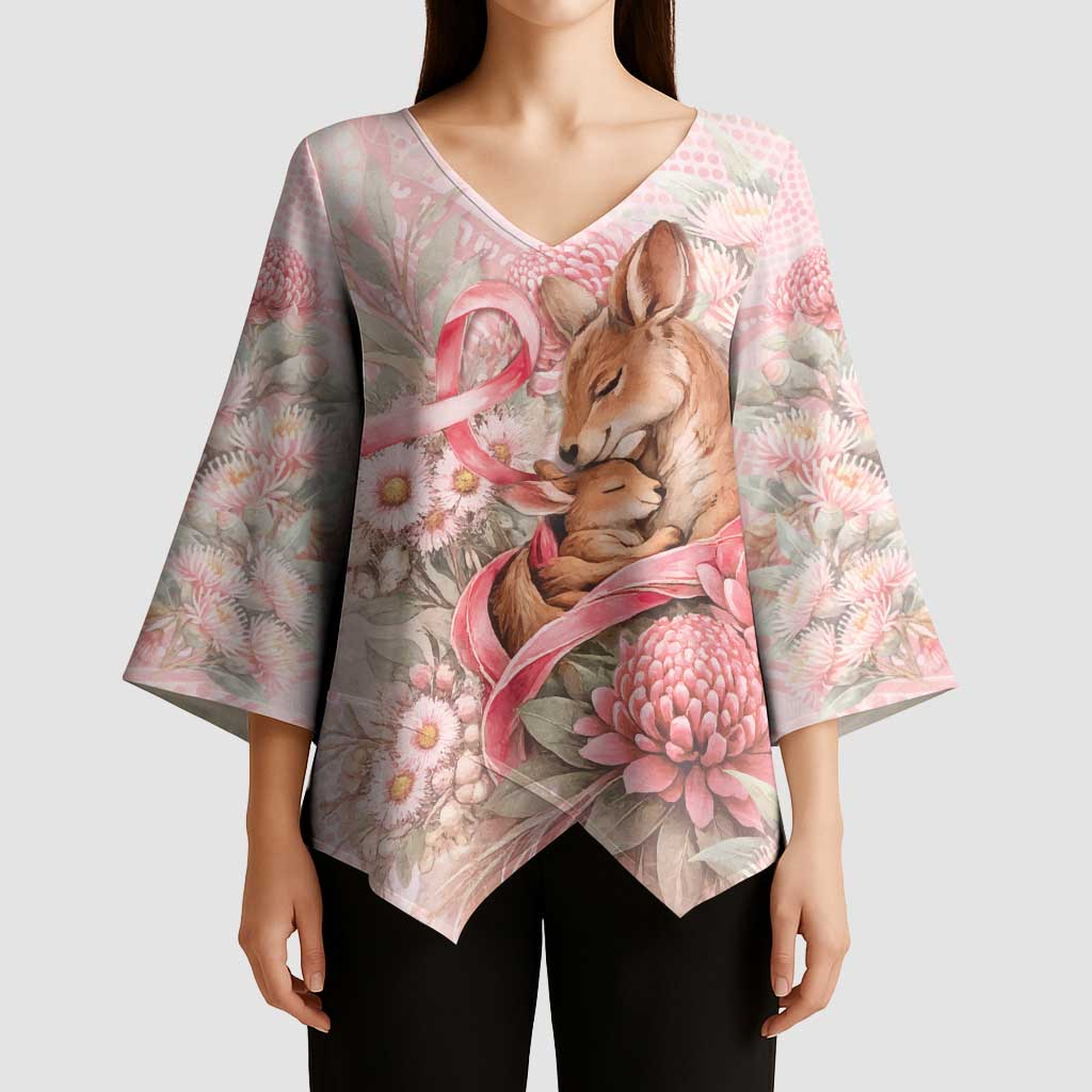 Personalised Breast Cancer Awareness Kimono Sleeve Blouse Mother Kangaroo And Ribbon Hope