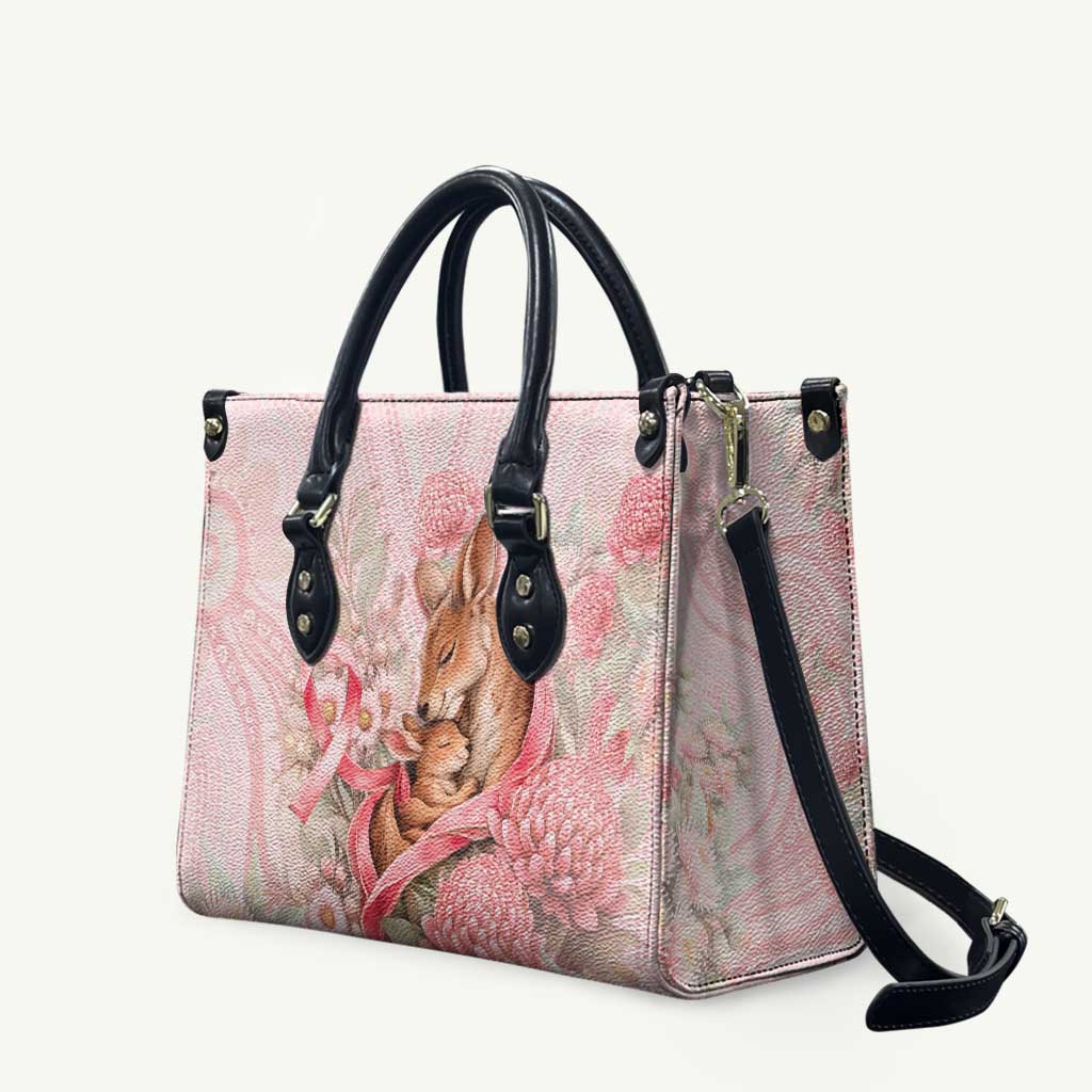 Breast Cancer Awareness Leather Bag Mother Kangaroo And Ribbon Hope