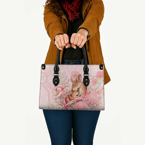 Breast Cancer Awareness Leather Bag Mother Kangaroo And Ribbon Hope
