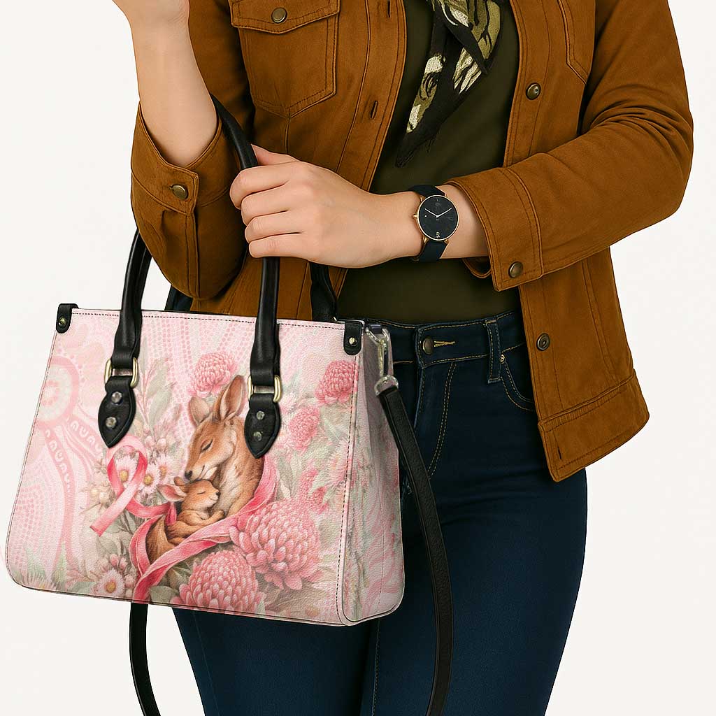 Breast Cancer Awareness Leather Bag Mother Kangaroo And Ribbon Hope