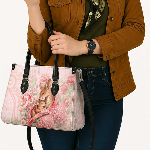 Breast Cancer Awareness Leather Bag Mother Kangaroo And Ribbon Hope