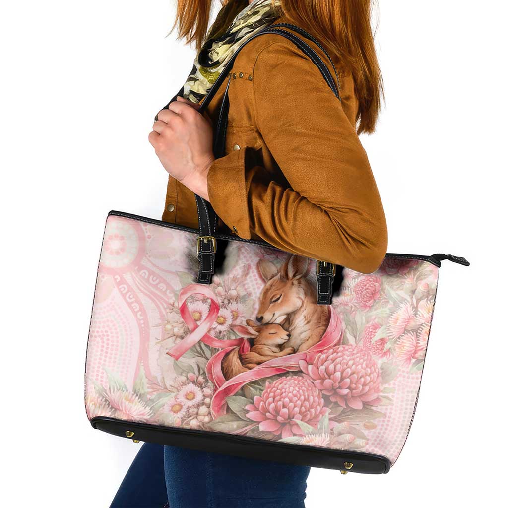Breast Cancer Awareness Leather Tote Bag Mother Kangaroo And Ribbon Hope
