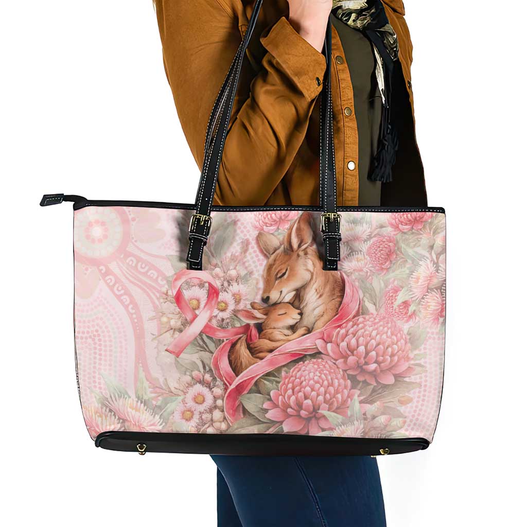 Breast Cancer Awareness Leather Tote Bag Mother Kangaroo And Ribbon Hope