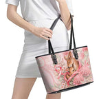 Breast Cancer Awareness Leather Tote Bag Mother Kangaroo And Ribbon Hope