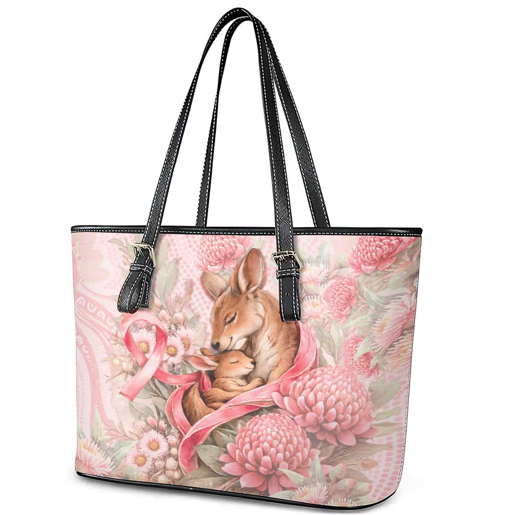Breast Cancer Awareness Leather Tote Bag Mother Kangaroo And Ribbon Hope