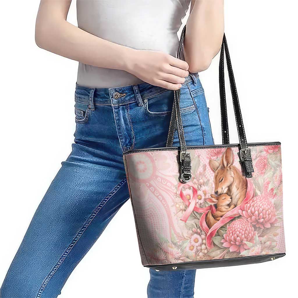 Breast Cancer Awareness Leather Tote Bag Mother Kangaroo And Ribbon Hope