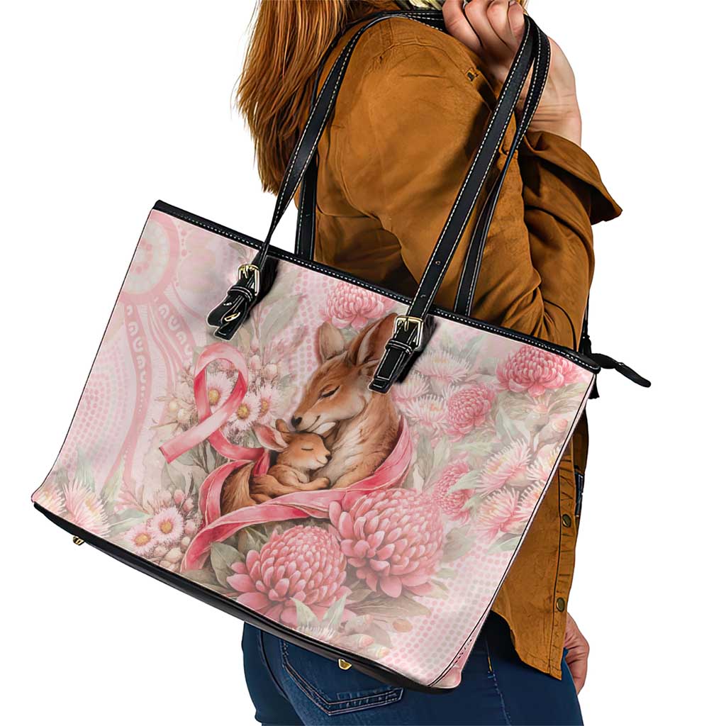 Breast Cancer Awareness Leather Tote Bag Mother Kangaroo And Ribbon Hope