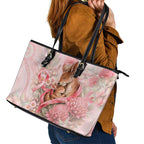 Breast Cancer Awareness Leather Tote Bag Mother Kangaroo And Ribbon Hope