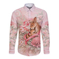Personalised Breast Cancer Awareness Long Sleeve Button Shirt Mother Kangaroo And Ribbon Hope