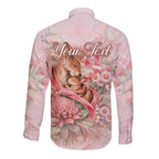 Personalised Breast Cancer Awareness Long Sleeve Button Shirt Mother Kangaroo And Ribbon Hope