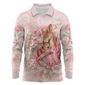 Personalised Breast Cancer Awareness Long Sleeve Polo Shirt Mother Kangaroo And Ribbon Hope