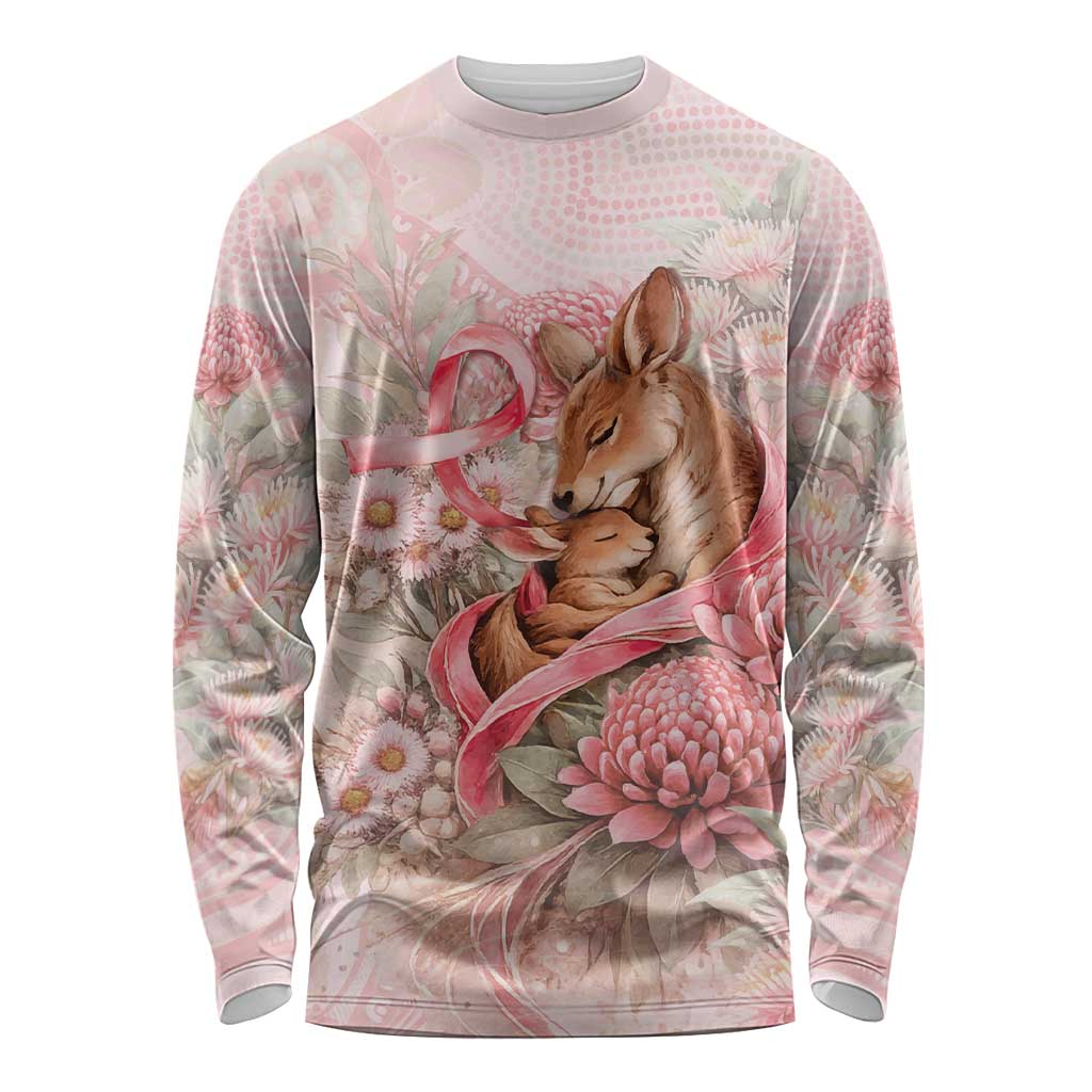 Personalised Breast Cancer Awareness Long Sleeve Shirt Mother Kangaroo And Ribbon Hope