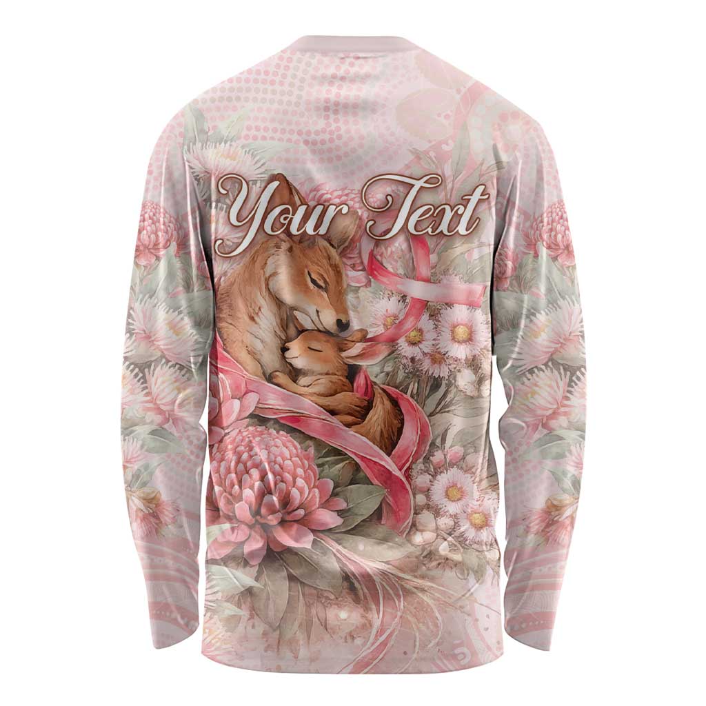 Personalised Breast Cancer Awareness Long Sleeve Shirt Mother Kangaroo And Ribbon Hope