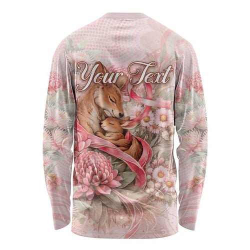 Personalised Breast Cancer Awareness Long Sleeve Shirt Mother Kangaroo And Ribbon Hope