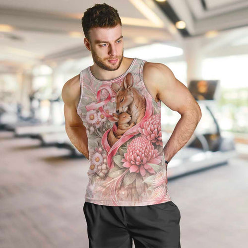 Personalised Breast Cancer Awareness Men Tank Top Mother Kangaroo And Ribbon Hope