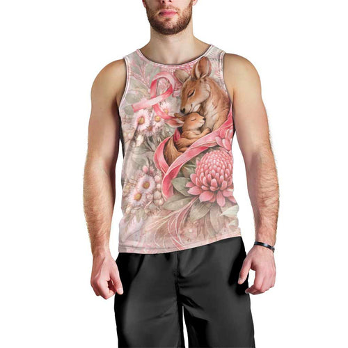 Personalised Breast Cancer Awareness Men Tank Top Mother Kangaroo And Ribbon Hope