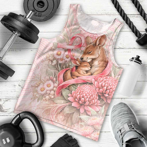 Personalised Breast Cancer Awareness Men Tank Top Mother Kangaroo And Ribbon Hope