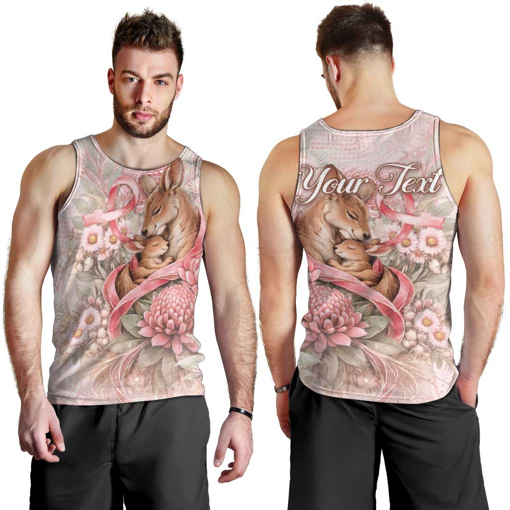 Personalised Breast Cancer Awareness Men Tank Top Mother Kangaroo And Ribbon Hope
