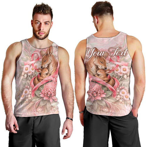 Personalised Breast Cancer Awareness Men Tank Top Mother Kangaroo And Ribbon Hope