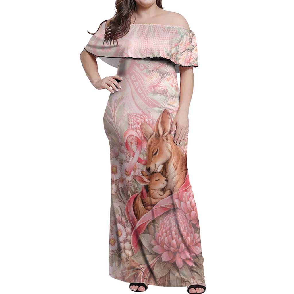 Personalised Breast Cancer Awareness Off Shoulder Maxi Dress Mother Kangaroo And Ribbon Hope