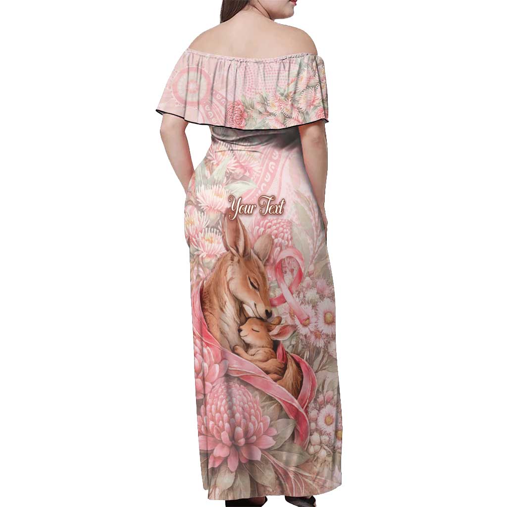 Personalised Breast Cancer Awareness Off Shoulder Maxi Dress Mother Kangaroo And Ribbon Hope