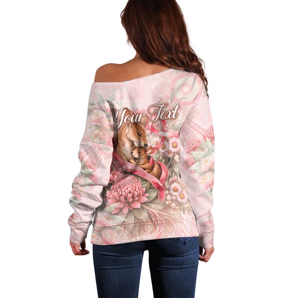 Personalised Breast Cancer Awareness Off Shoulder Sweater Mother Kangaroo And Ribbon Hope