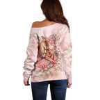 Personalised Breast Cancer Awareness Off Shoulder Sweater Mother Kangaroo And Ribbon Hope