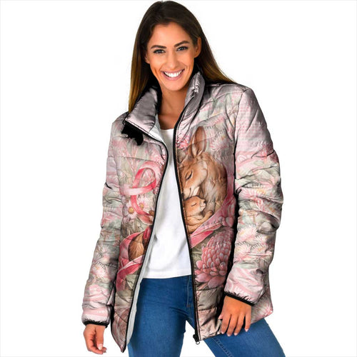Personalised Breast Cancer Awareness Padded Jacket Mother Kangaroo And Ribbon Hope