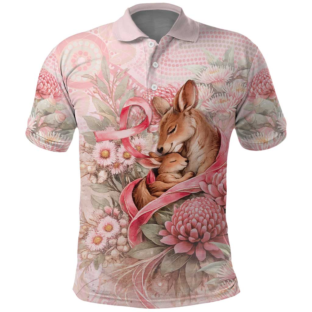 Personalised Breast Cancer Awareness Polo Shirt Mother Kangaroo And Ribbon Hope