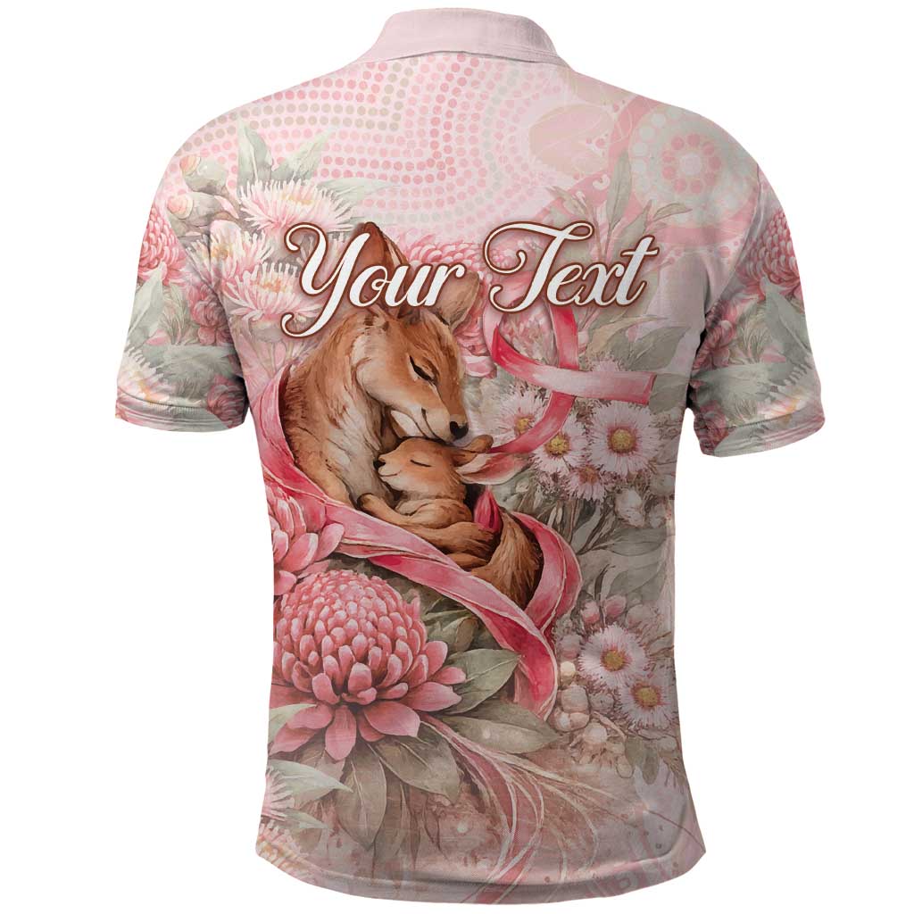 Personalised Breast Cancer Awareness Polo Shirt Mother Kangaroo And Ribbon Hope